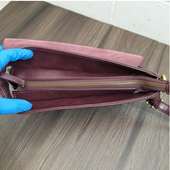 Joy Susan Burgundy Vegan Leather Crossbody Bag Faux Suede Flap Messenger Purse - Picture 11 of 15